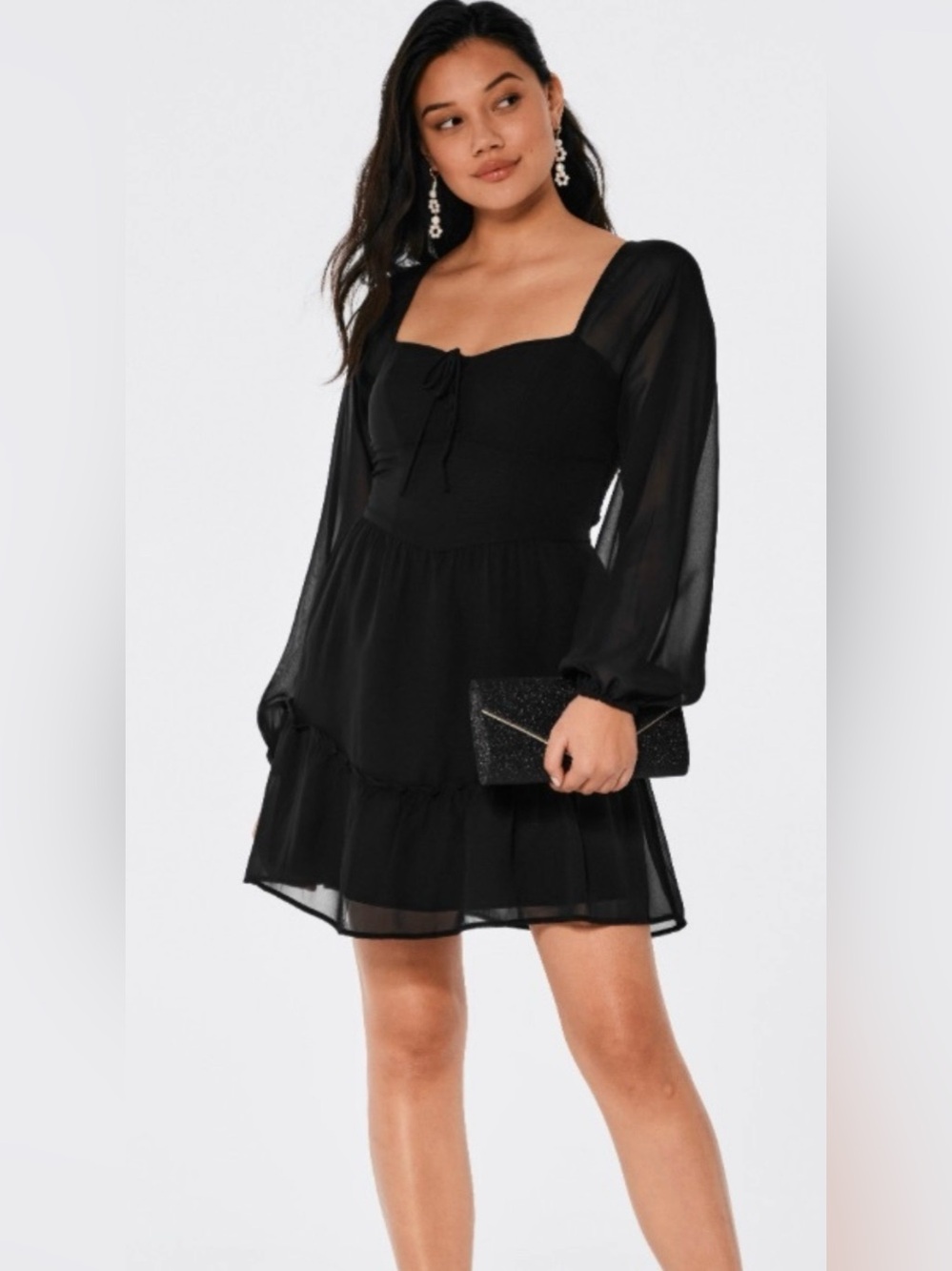 Hollister Black Sheer-Sleeve Mini Dress